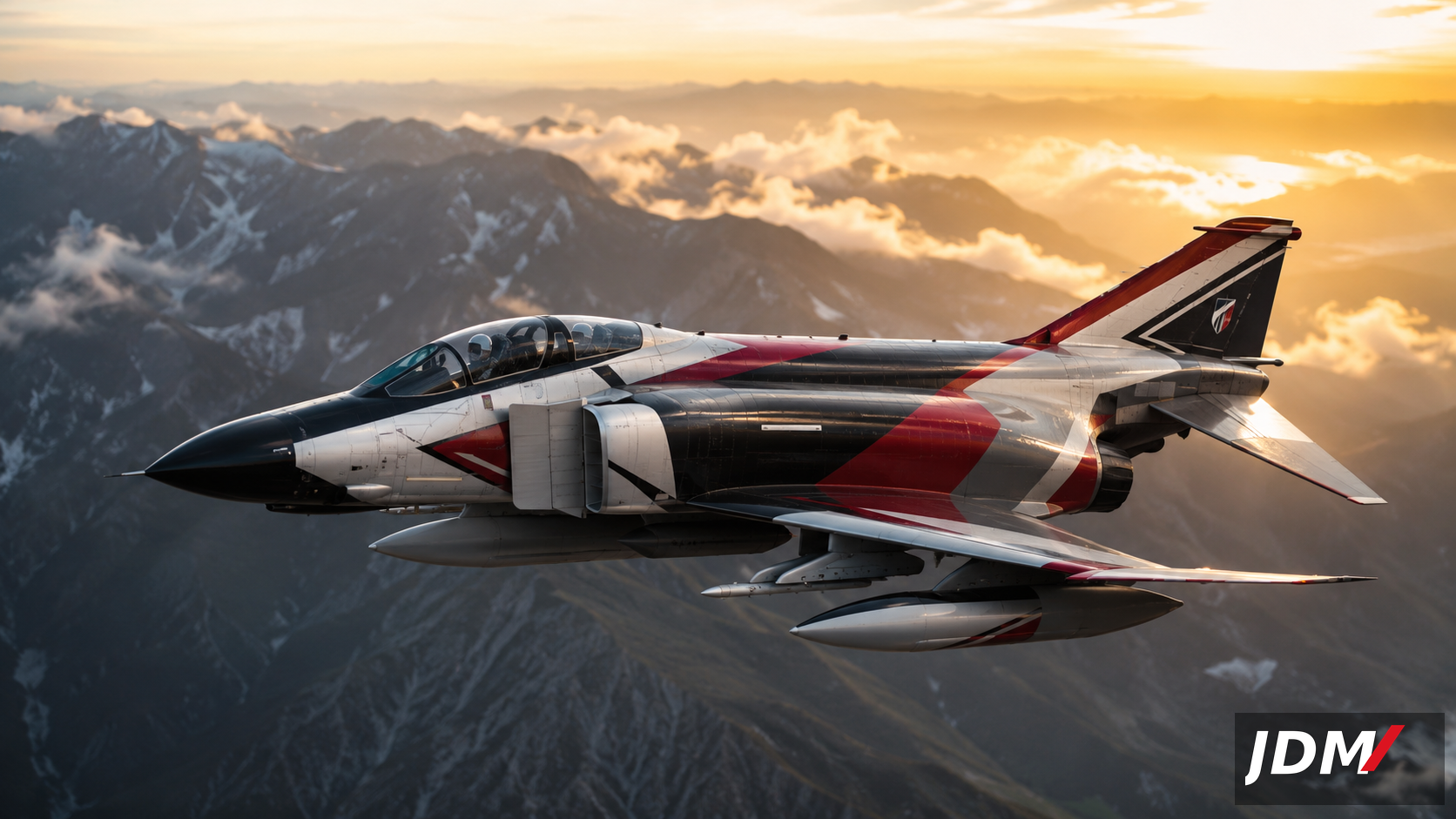 JDM Team F-4 Phantom II over mountain terrain