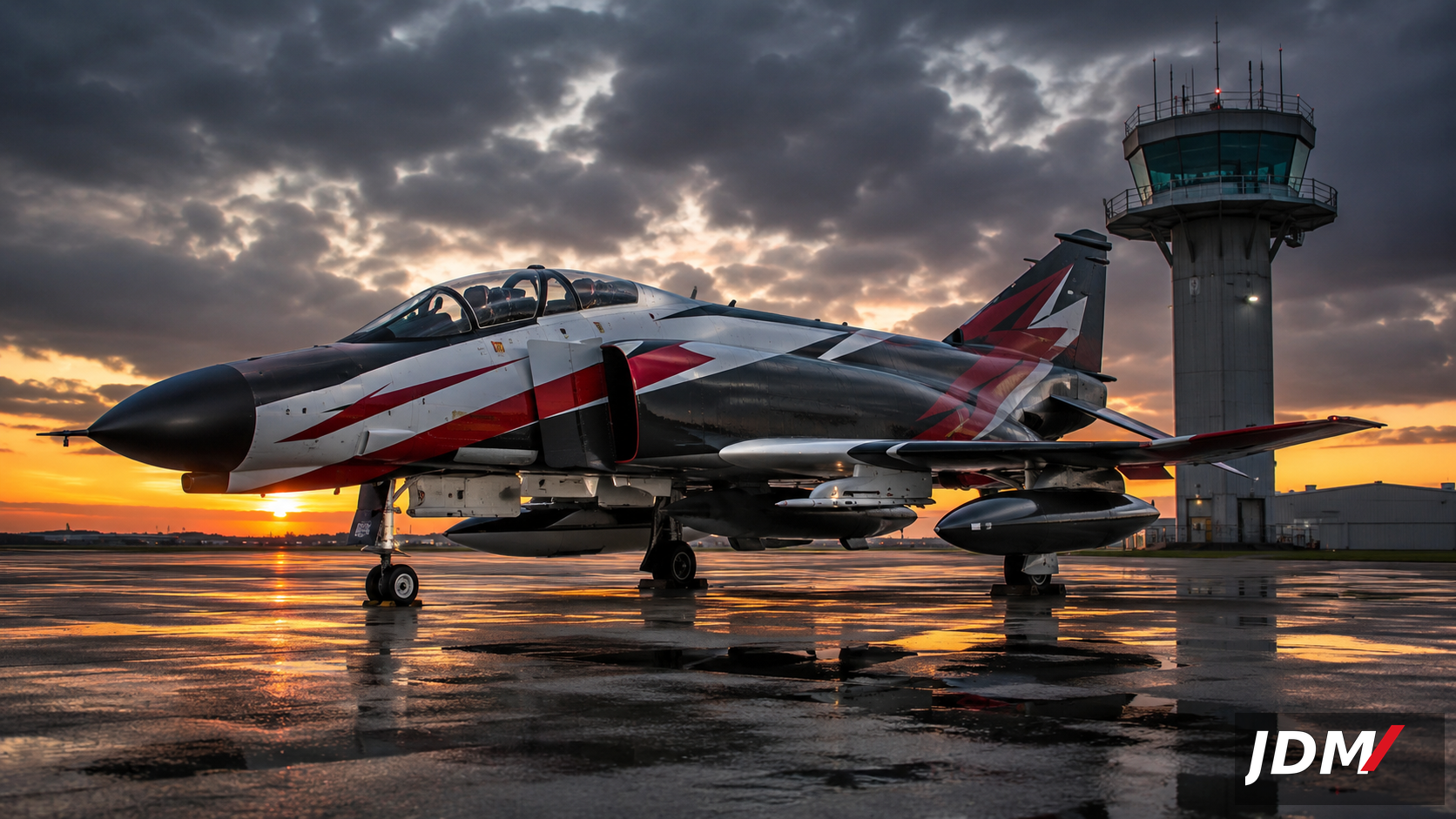 JDM Team aircraft at dusk on the tarmac